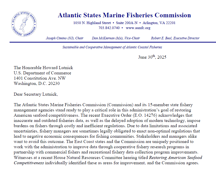 ASMFC Letter Expresses Concern for Proposed Budget Cuts