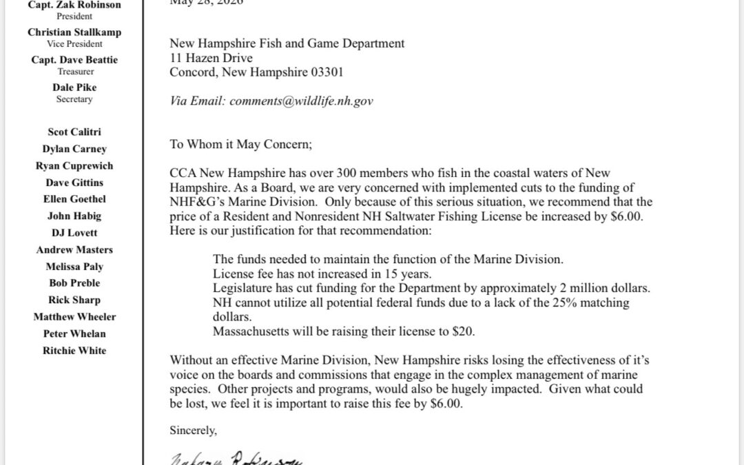 CCANH Proposal: Raise Saltwater Fishing License Fees to Protect Marine Resources